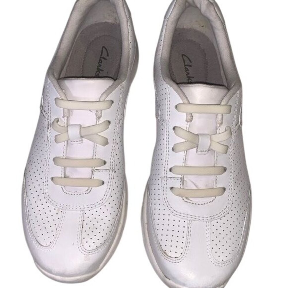 Clarks Womens White Leather Sneakers Size 8.5